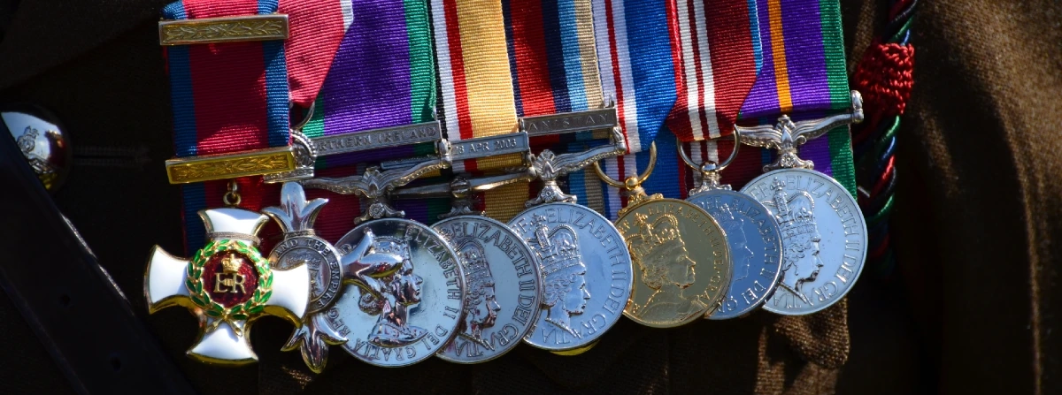 Image shows war medels from military service